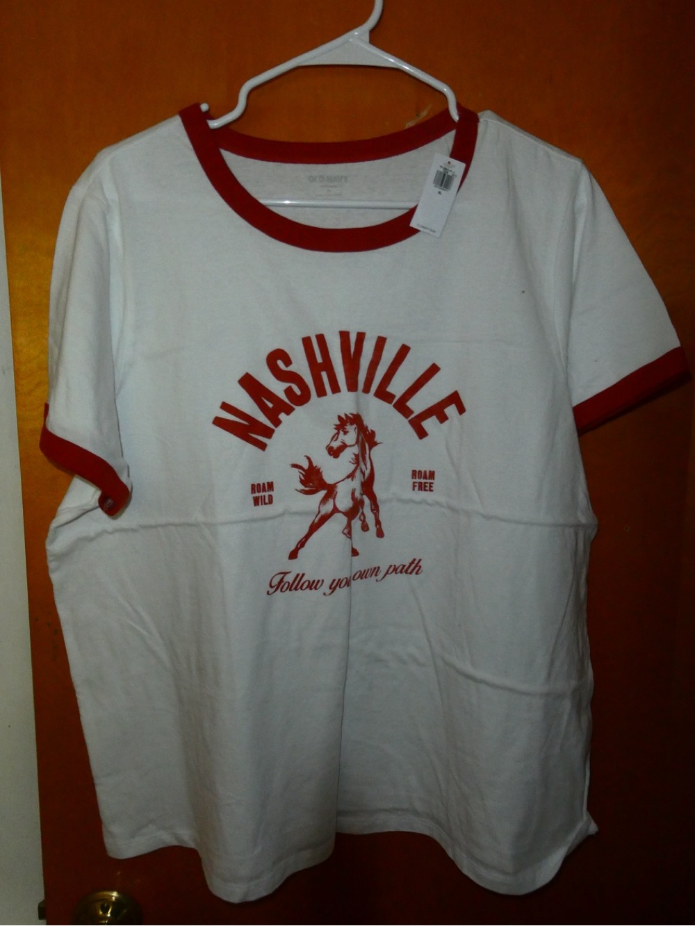 Old Navy White Ringer Tee with Red Nashville Graphic